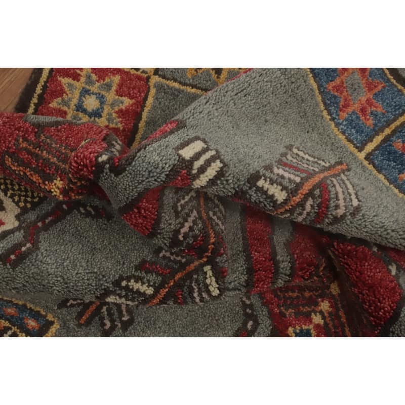 Hand-knotted Traditional Wool Grey Geometric Oriental Area Rug - 10' 1'' X 4' 0''