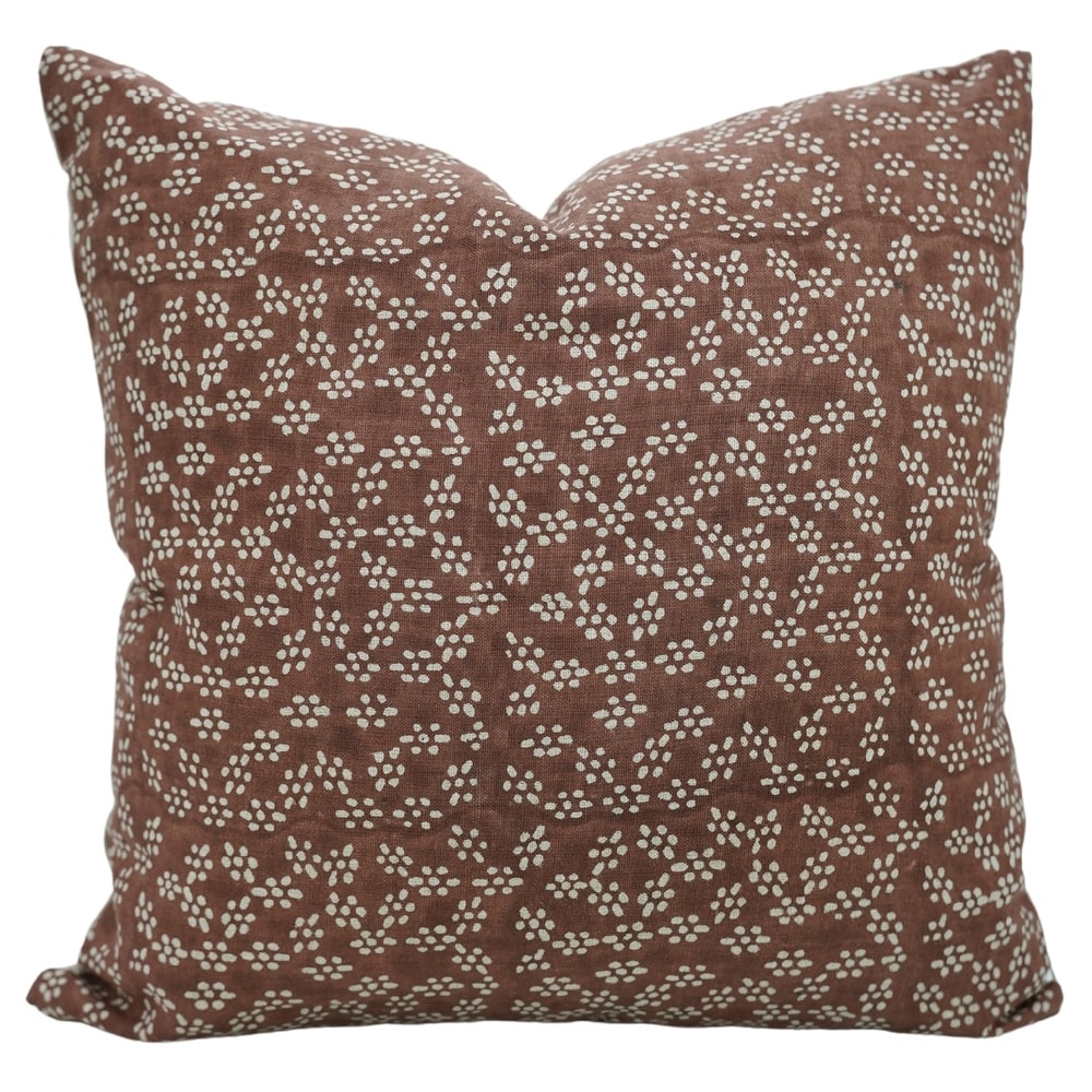 Fabdivine Block Print 12x20 Inch Pillow Cover Pure Linen Floral Farmhouse Decor Accent for Brown Soft, Cushion Case, Kanak Buti