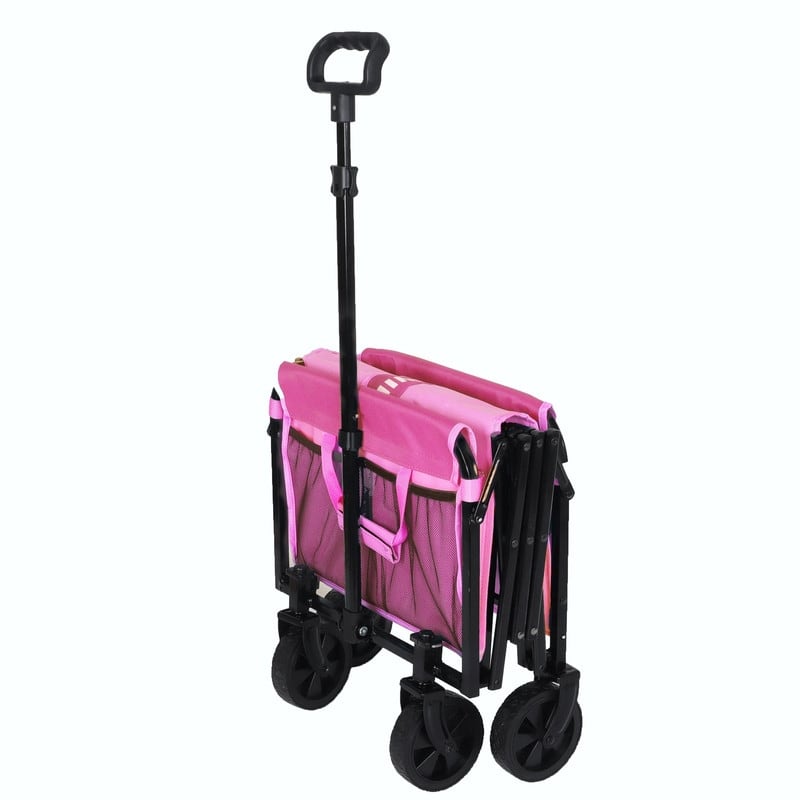 Collapsible Utility Wagon with Wheels, Lightweight Folding Cart with Cup Holders