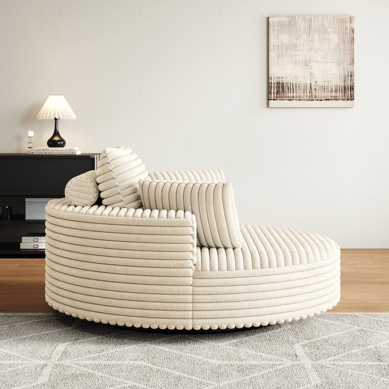 55" Luxury Swivel Chair - Plush Chenille Upholstery with 360° Rotation, Fluffy Modern Design for Living Rooms & Home Theaters