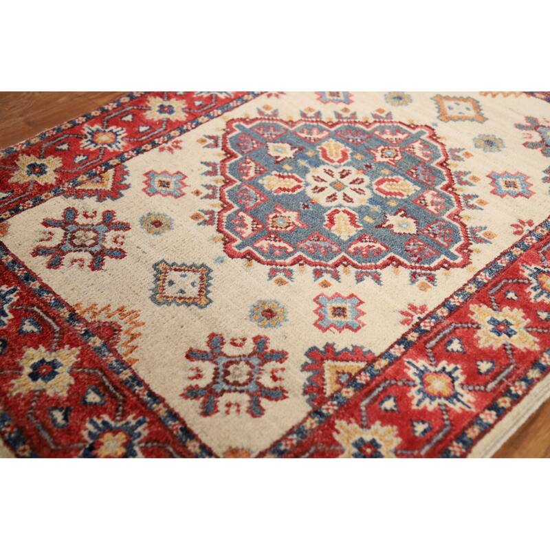 Ivory Kazak Oriental Foyer Rug Hand-Knotted Wool Carpet - 2'0" x 3'0"
