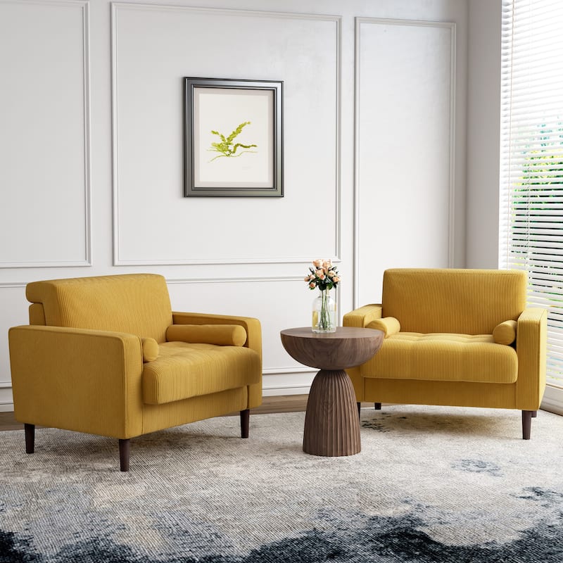 Modern Upholstered Corduroy Accent Chair With Arms Pillows - YELLO 2 SET