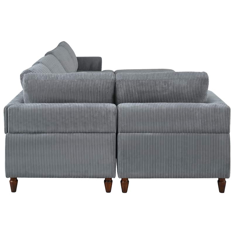 Modern Modular Sectional Sofa with Corduroy Upholstery and Ottoman for Living Rooms and Guest Room or Bedroom