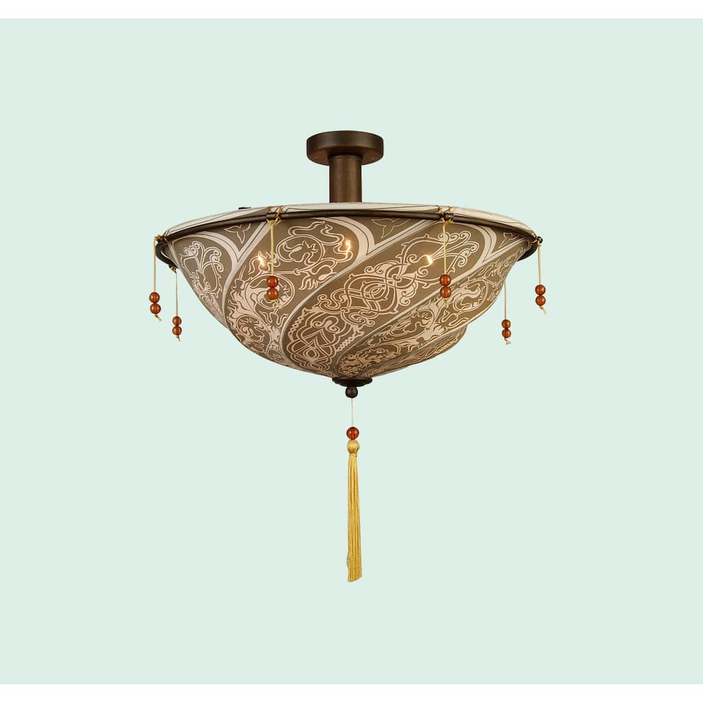 4-Light Brown Patterned Fabric Lighting Fixture