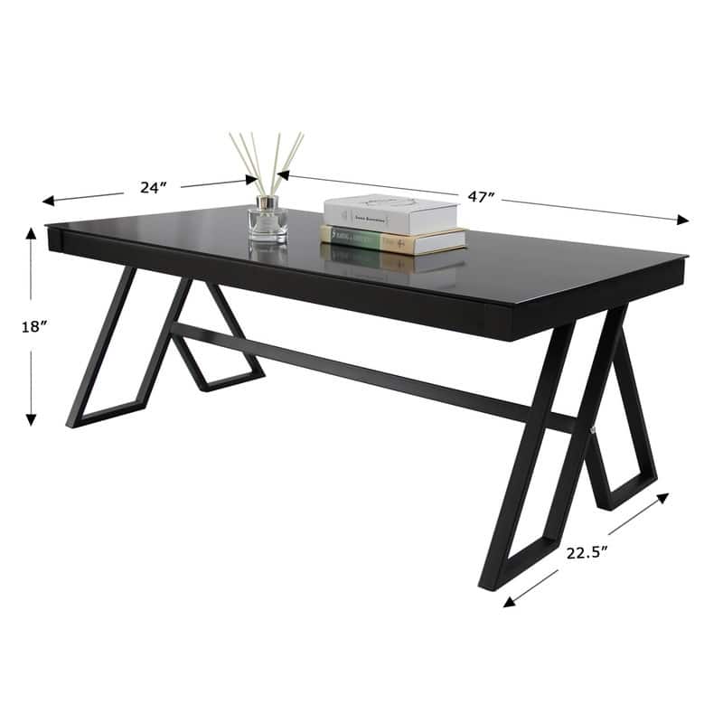 46" Rectangle Coffee Table with Tempered Glass top and Legs, Modern Table for Living Room
