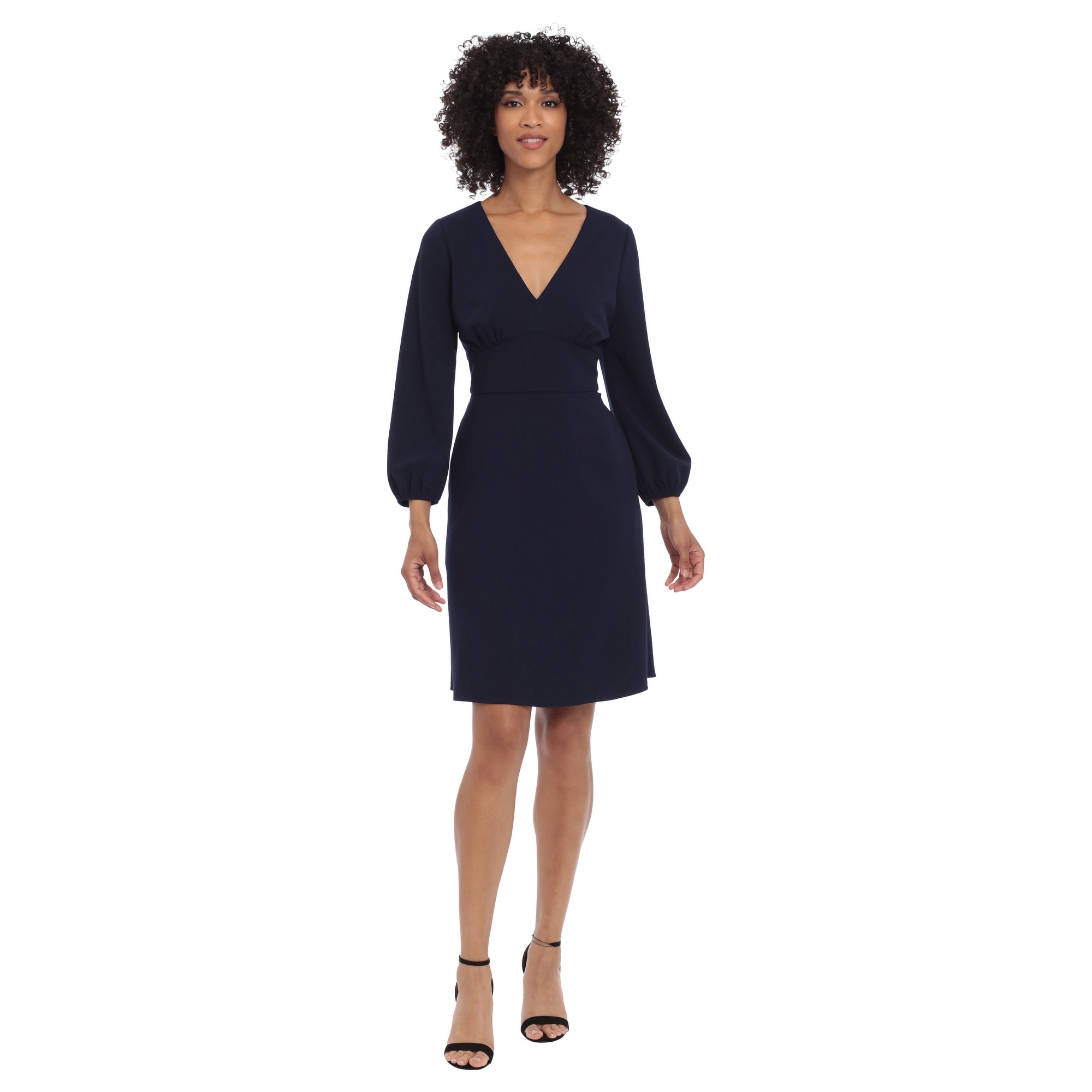 Donna Morgan Women's Long Sleeve V-Neck Dress