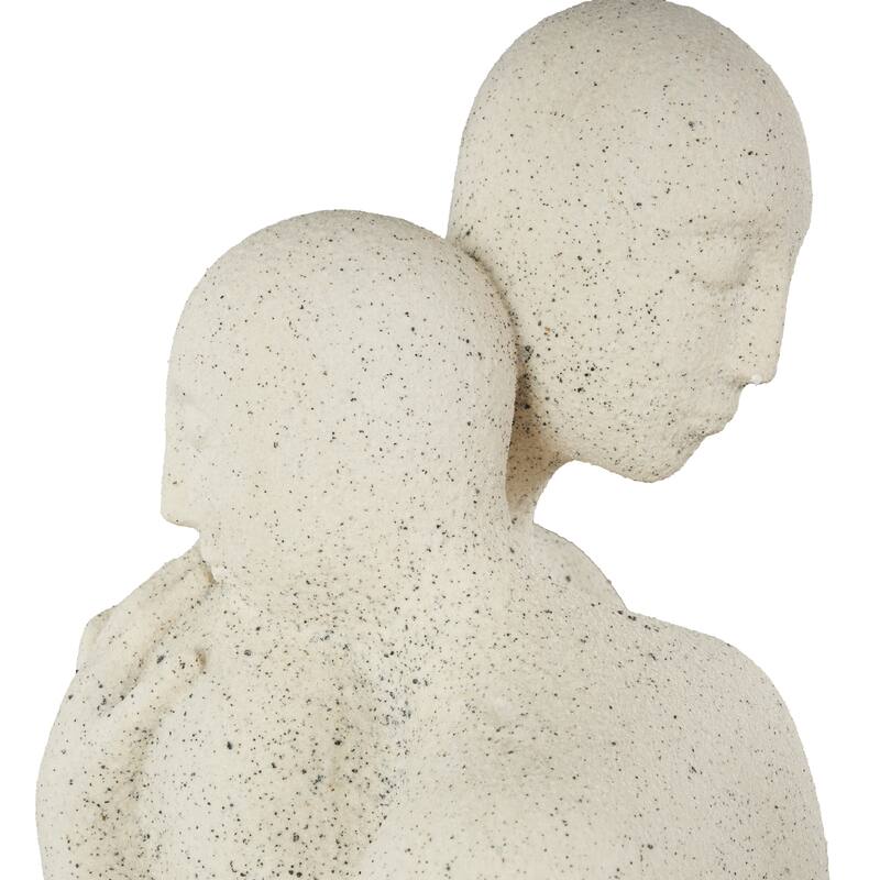 White Polystone Hugging People Decorative Sculpture with Black Speckles