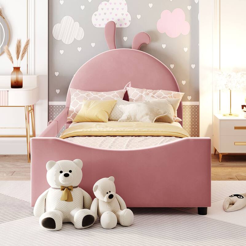 Twin Upholstered Daybed with Rabbit Ear Shaped Headboard, Velvet Upholstery, Fun Playful Design, and Sturdy Frame