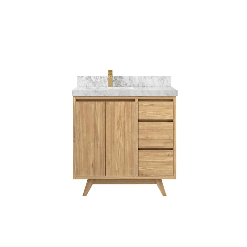 Willow Collections 36 in. W x 22 in. D Madison Teak Left Offset Sink Bathroom Vanity with Countertop