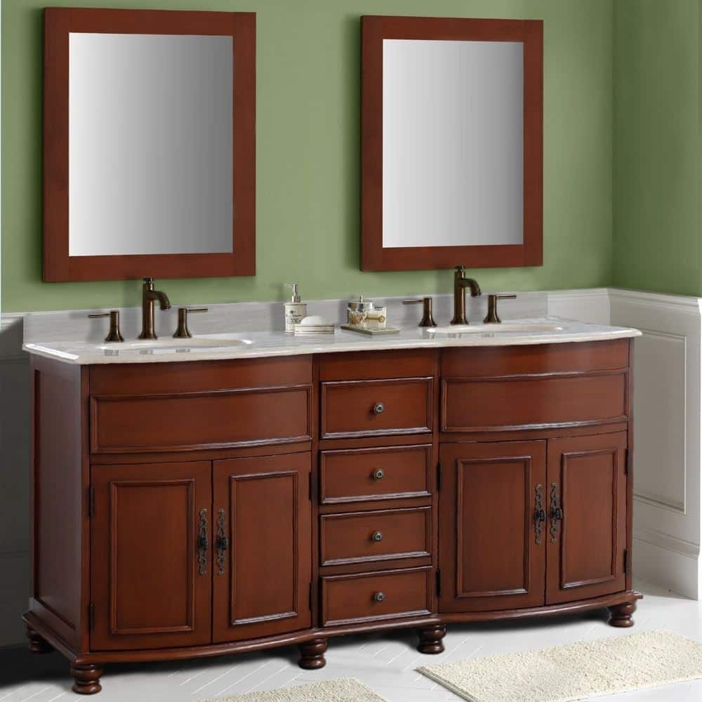Double Sink Travertine Top Wood Vanity