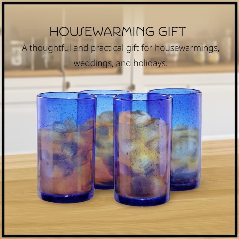 Artland Set of 6 Iris Seeded Glass Highball Tumblers - 17 oz