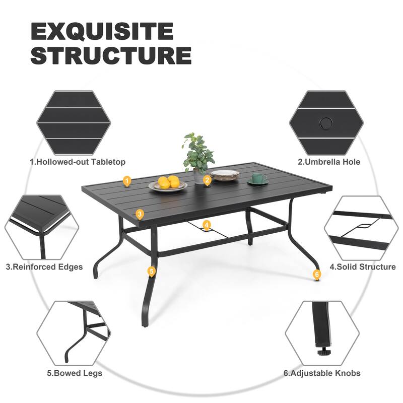 Patio 7-Piece Wicker Iron Dining Set with 1.57'' Umbrella Hole, Black