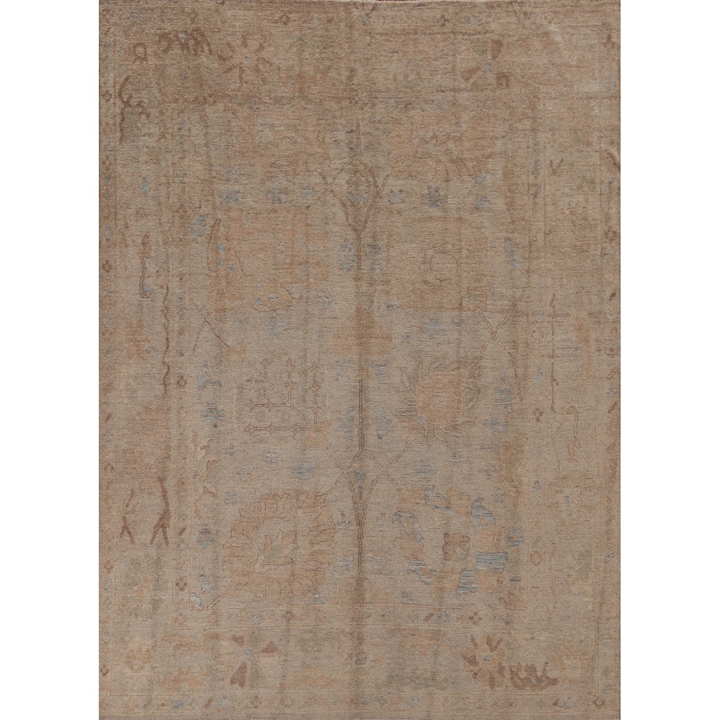 Hand Knotted Oriental 100% Wool Carpet Transitional Floral Beige & Ivories Oushak Area Rug - 9' 11'' X 8' 0''