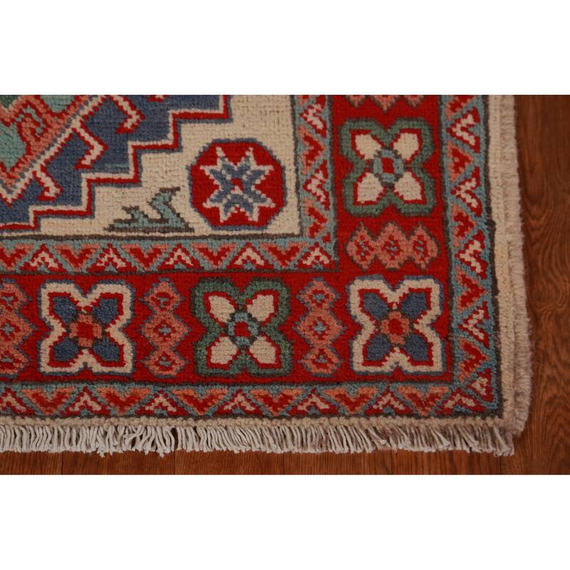 Geometric Beige Kazak Foyer Rug Hand-Knotted Wool Carpet - 2'8"x 4'2"