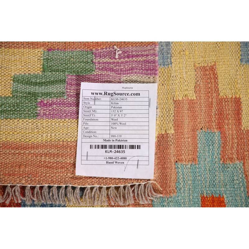 Southwestern Kilim Oriental Accent Rug Hand-Woven Wool Carpet - 3'2"x 5'0"