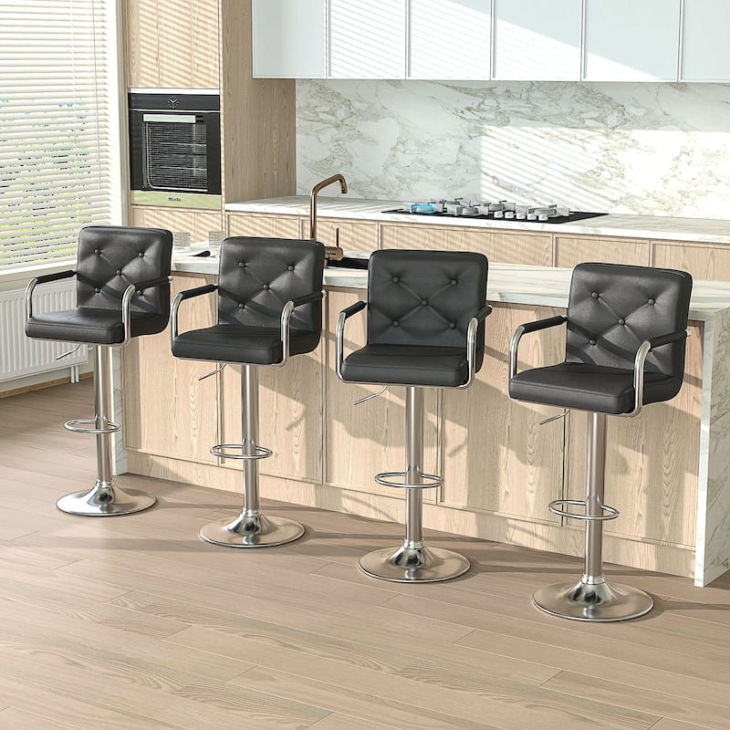 Javlergo Adjustable Height Swivel Bar Stools PU Leather with Back and Armrest, Set of 4 Barstools