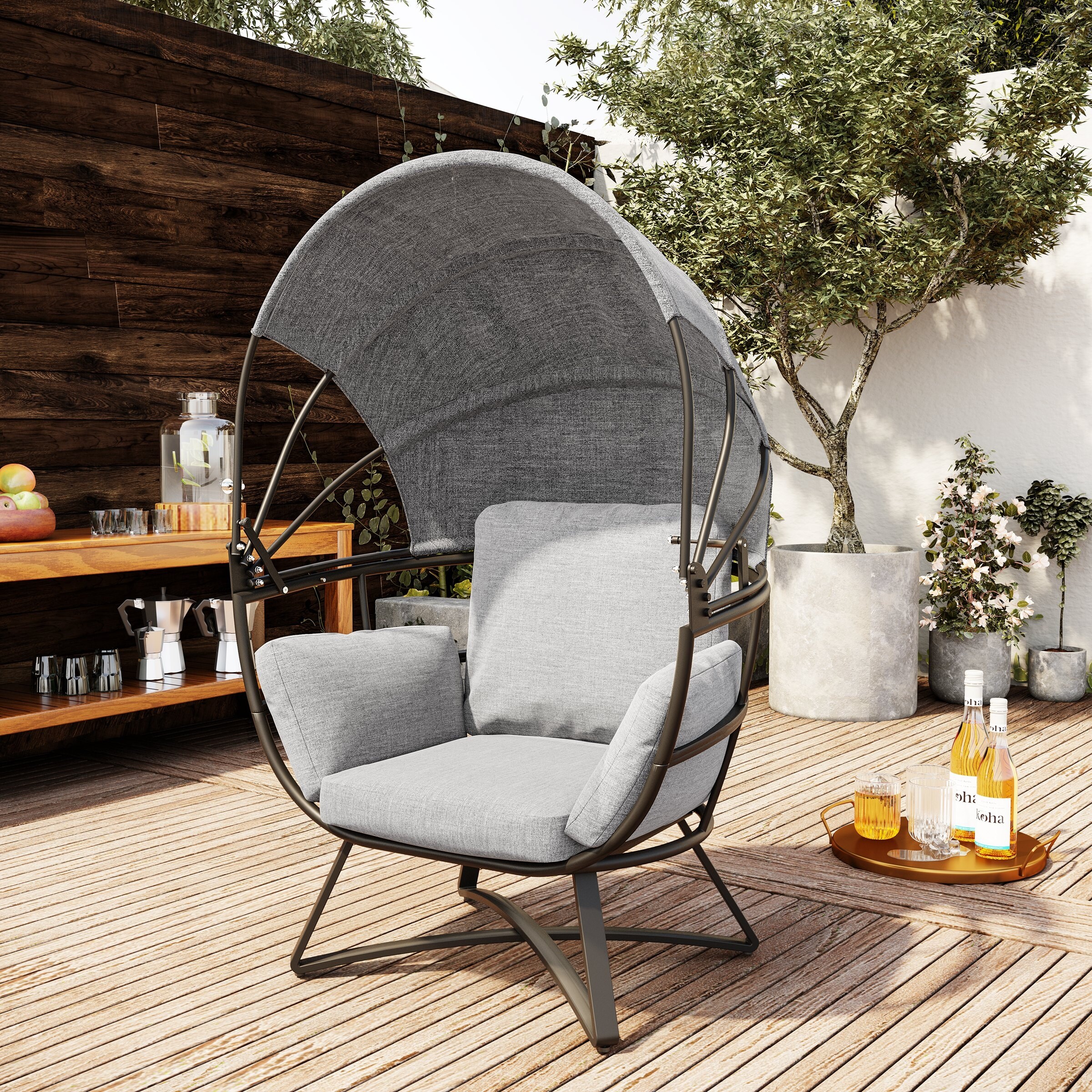 Egg chair with hood clearance