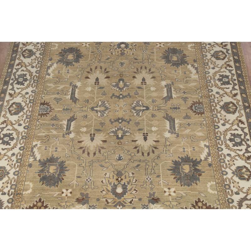 Earth Tone Oushak Style Area Rug Hand-Knotted Transitional Wool Carpet - 9'0" x 11'10"