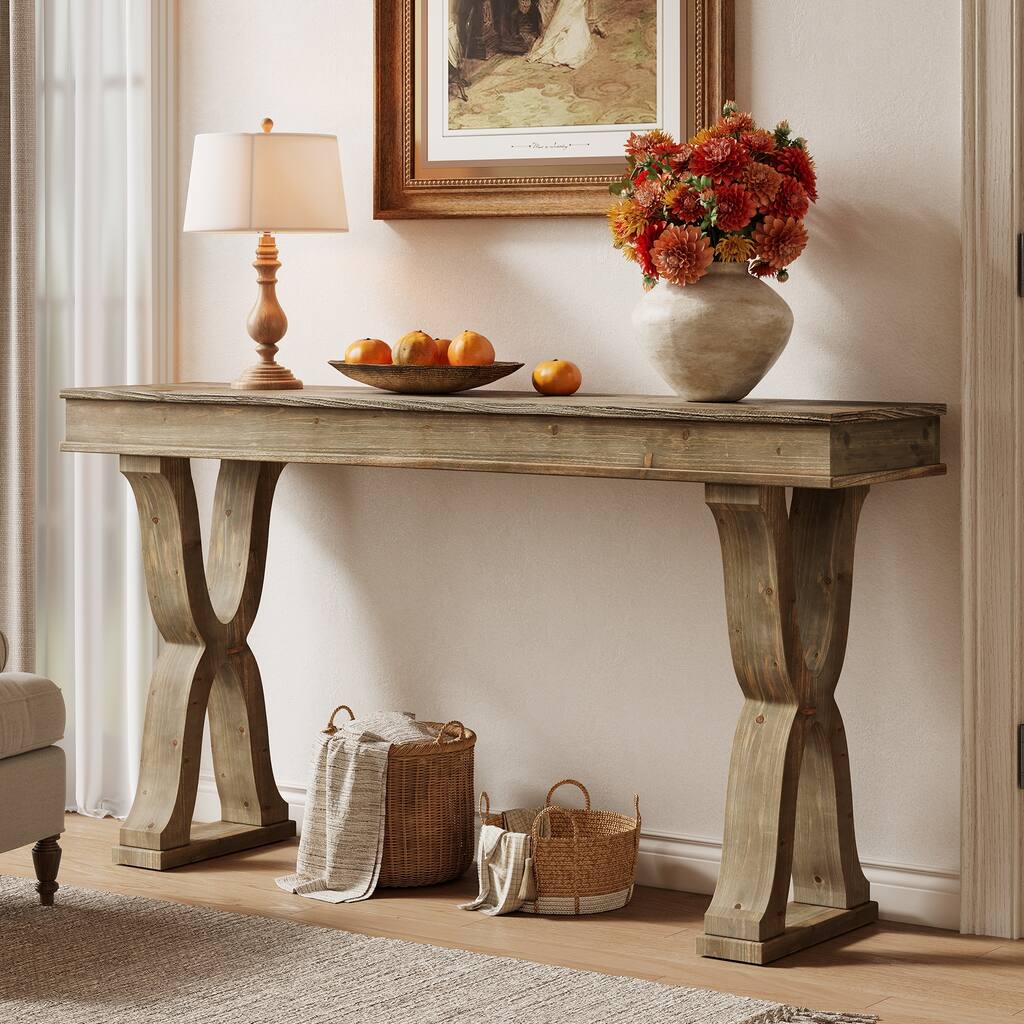 63-Inch Solid Wood Console Sofa Table for Entryway Living Room