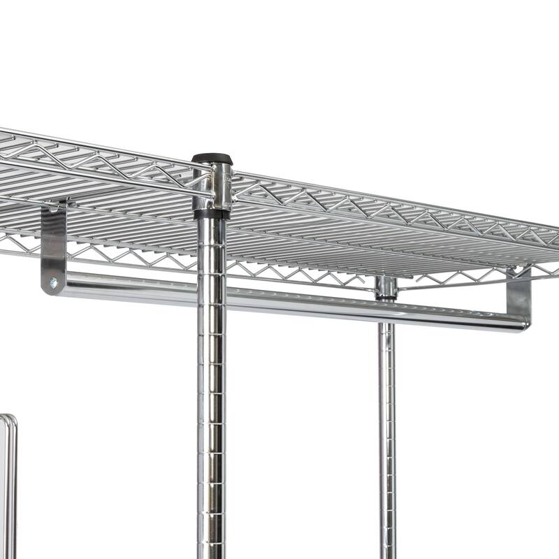 Chrome Steel Rolling Clothes Rack with Shelves
