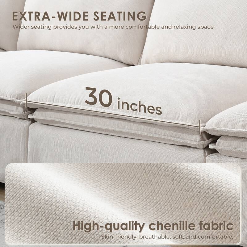 125.5'' Chenille 6-seat Modular L-shaped Sectional Sofa with Movable Ottoman