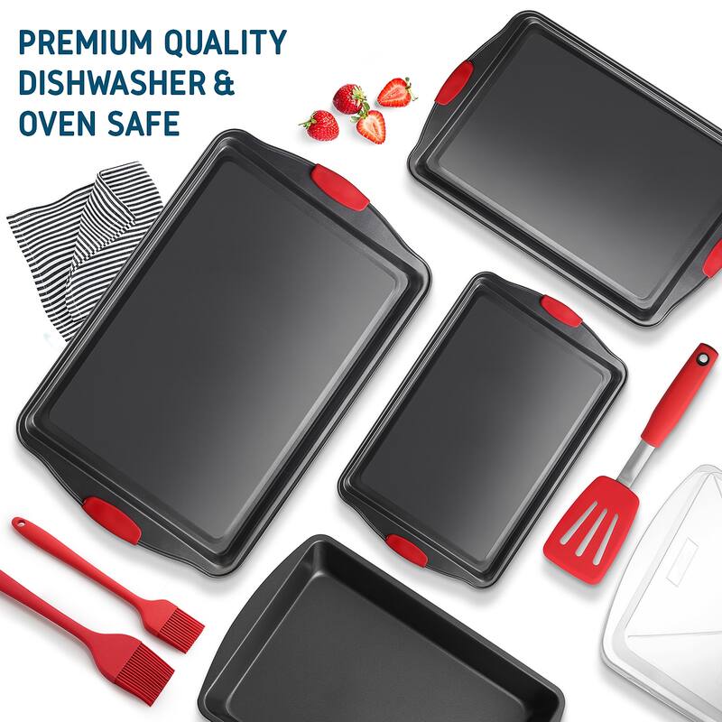 JoyTable Bakeware Set - Nonstick Bakeware Set With Silicone Handles & Utensils