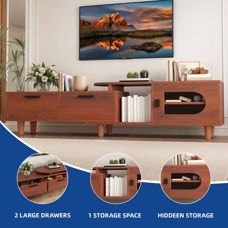 Moasis 64.5" Extendable TV Stand with 2 Drawers & Cabinet, Adjustable Corner Entertainment Center
