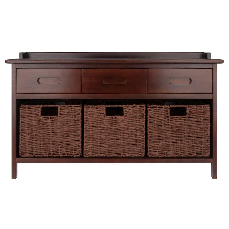 Adriana 4-Pc Storage Bench with 3 Foldable Woven Baskets, Walnut - 38.27 x 14.17 x 21.85 inches