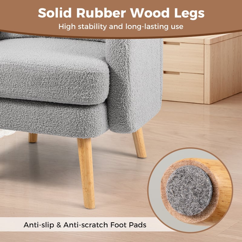 Gymax Sherpa Accent Chair w/ Seat Cushion & Pillow Rubber Wood Legs