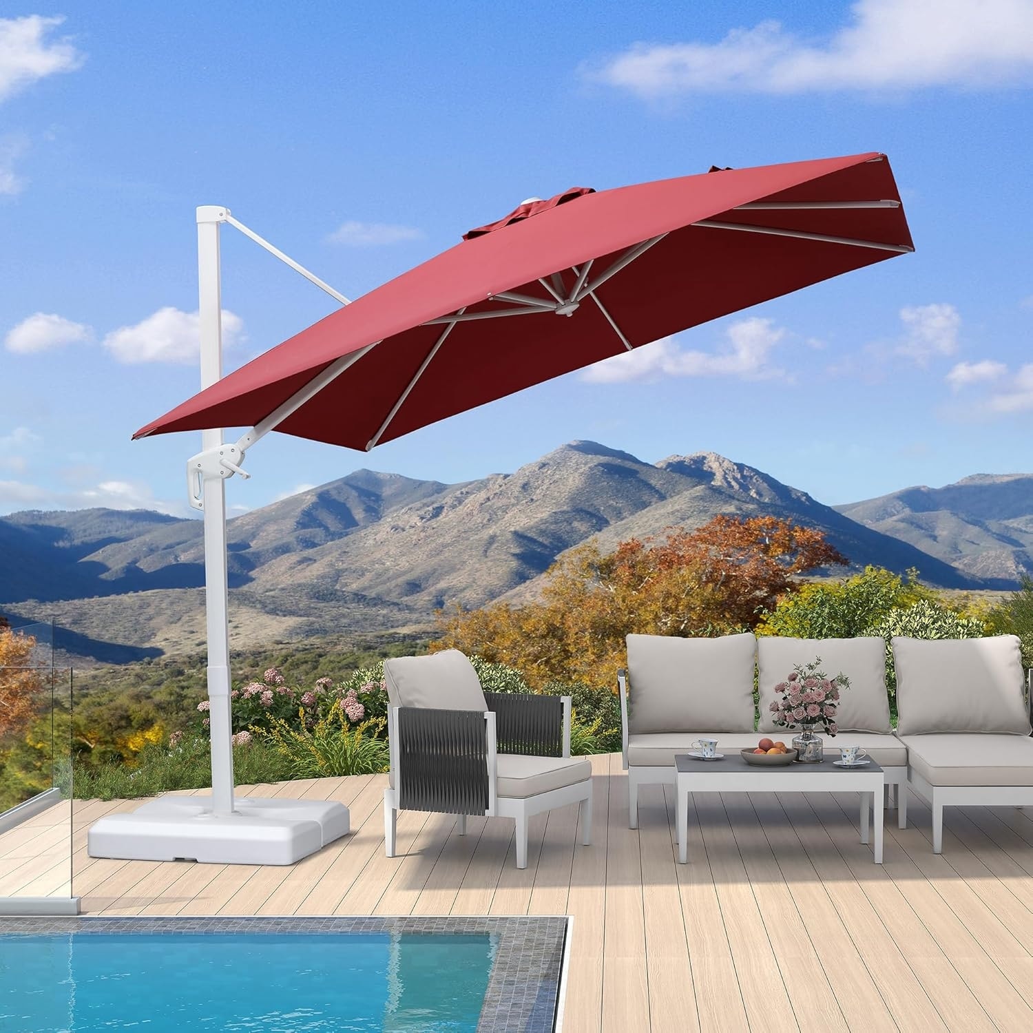 PURPLE LEAF 9 ft White Cantilever Patio Umbrella with 360 Degree Rotation