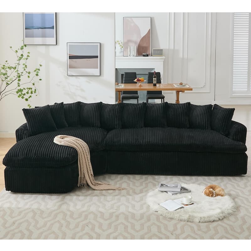 Modern L-Shaped Corduroy 4-Seat Modular Sectional Sofa with Curved Design and Back Cushions for Living Room
