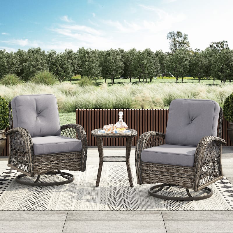 Corvus Livorno Outdoor 3-piece Steel Wicker Swivel Chat Set - Light Grey