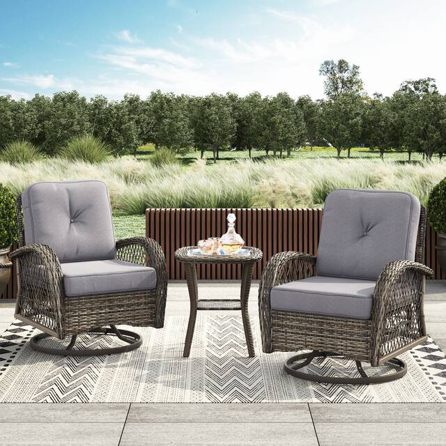 Corvus Livorno Outdoor 3-piece Wicker Stainless Steel Chat Set with Swivel Chairs - Light Grey