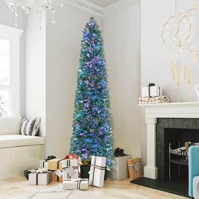 Gymax 7 FT Fiber Optic Artificial Christmas Tree Slim Pencil Xmas Tree