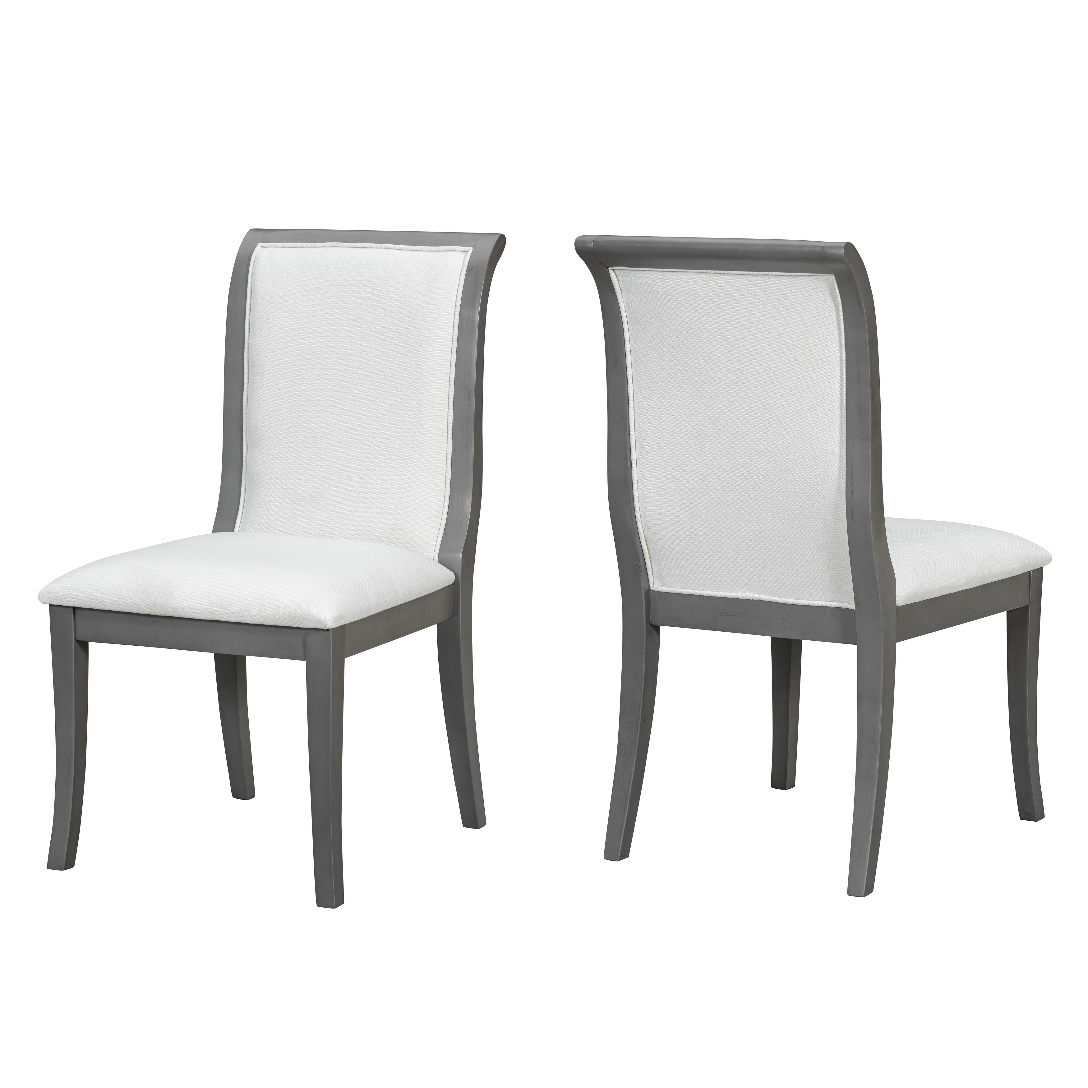 Finish Upholstered Dining Chairs Set Of 2-Traditional Elegant Fabric Side Chairs With Curved Lines,Solid Hardwood Frame