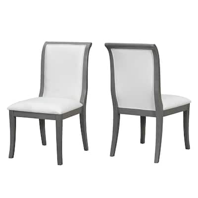 Upholstered Dining Chairs Set of 2 - Traditional Elegant Fabric Side Chairs with Curved Lines, Solid Hardwood Frame
