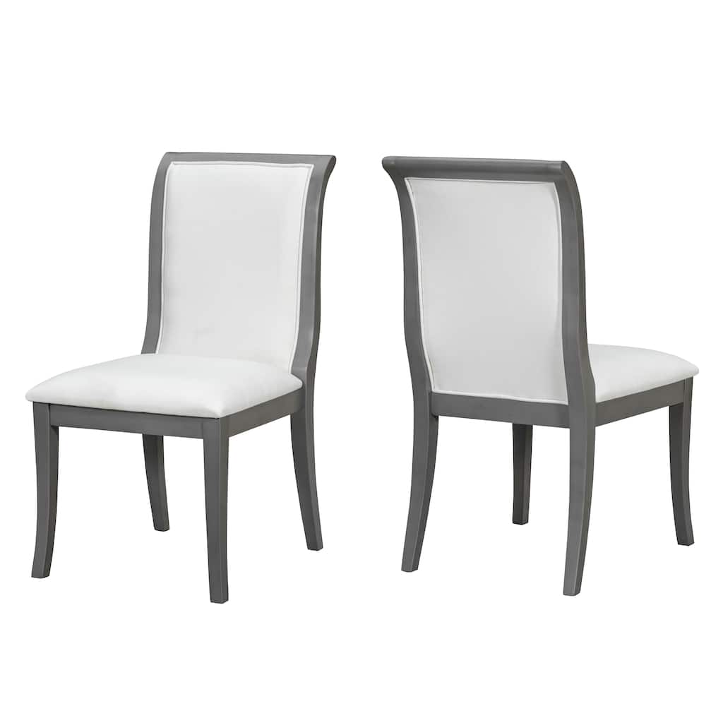 Upholstered Dining Chairs Set of 2 - Traditional Elegant Fabric Side Chairs with Curved Lines, Solid Hardwood Frame