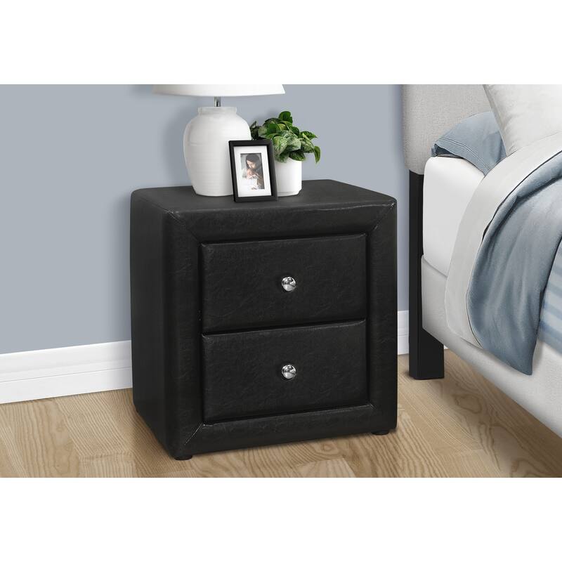 Versatile Nightstand with 2 Drawers, Upholstered in Black Leather-Look Fabric, Chrome Drawer Knob