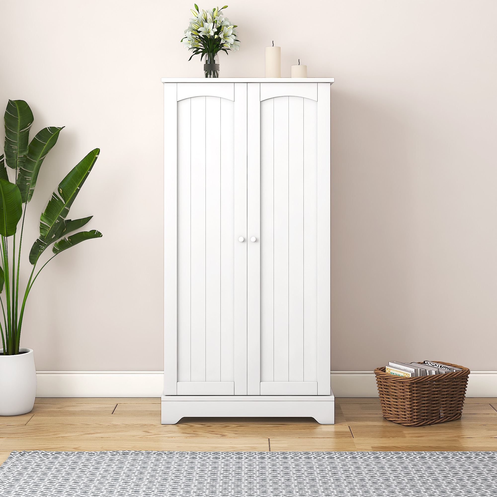 Kitchen Storage Cabinet with Adjustable Shelves - White