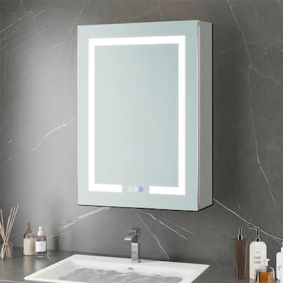 24 in. W x 30 in. H x 5 in. D Framed Silver Recessed/Surface Mount Bathroom Medicine Cabinet with Mirror