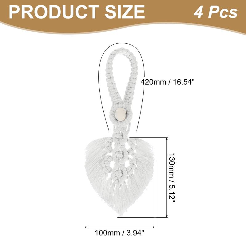 Tassel Curtain Tiebacks, Bohemian Leaf Curtain Holdbacks - White - 4 Pack