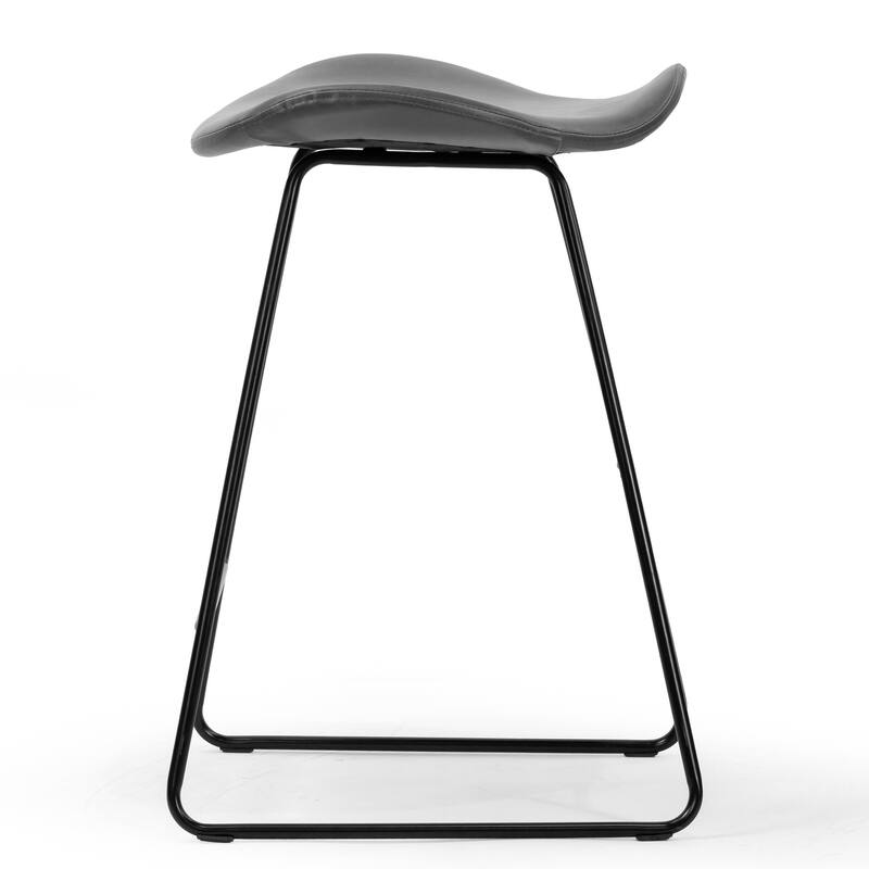 Set of 2 Aoi Grey Faux Leather Backless Counter Stool with Black Metal Legs