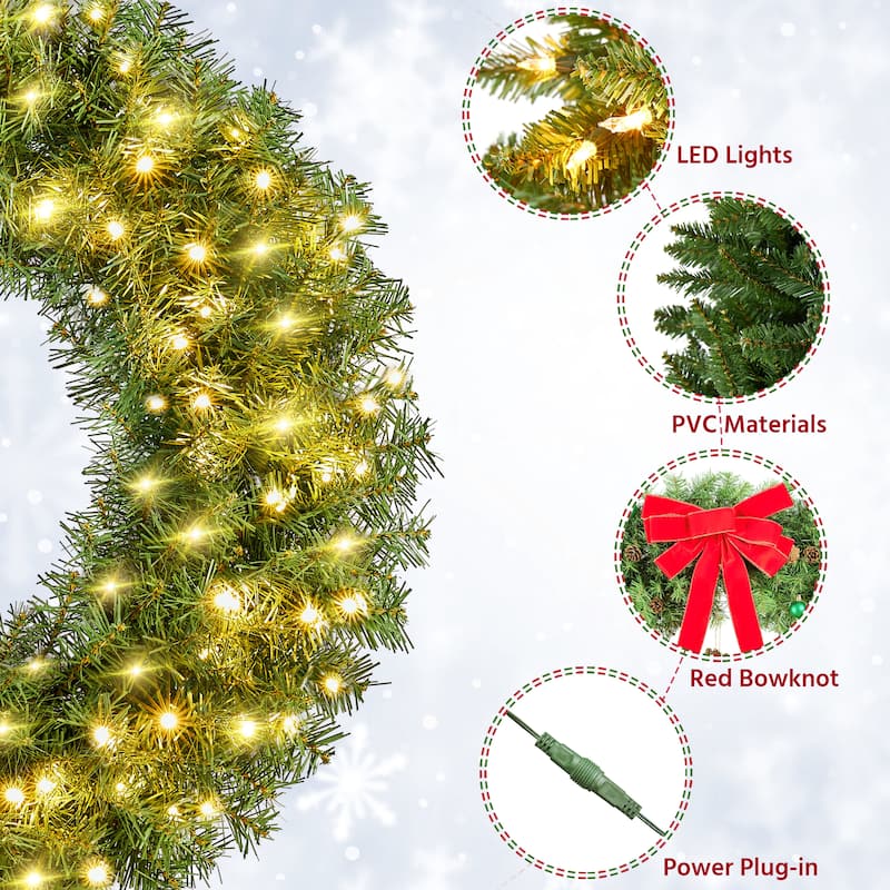 Yaheetech 30in Pre-lit Christmas Wreath Holiday Decoration with 110 LED Lights & 300 Tips - 2.5ft