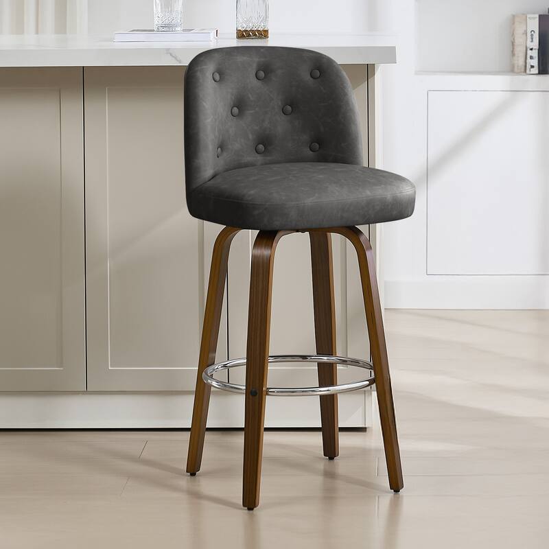 26"/29" Swivel Bar Stools/ Counter Stool with Bentwood Legs - Single - PU-Dark Grey - Bar Height