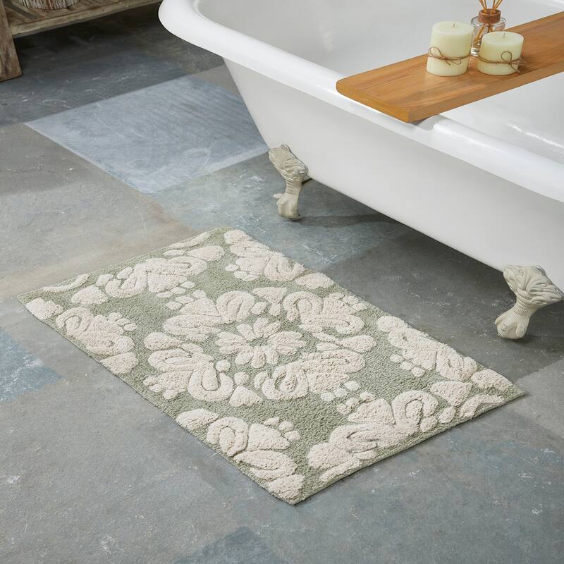 Better Trends Medallion Collection 100% Cotton 3-Pc Set Bathroom Rugs-Soft & Super Absorbent, Non-Skid Latex, Machine Washable - 3 Piece Set (17" x 24" | 21" x 34" | 24" x 40") - Sage & Natural