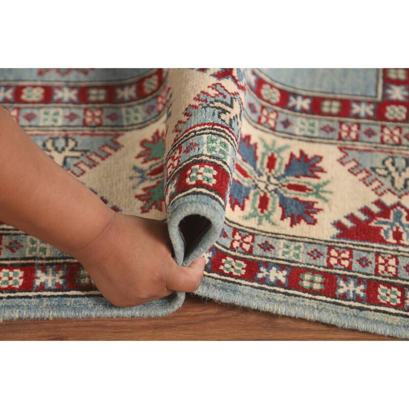 Light Blue Kazak Area Rug Hand-Knotted Wool Carpet - 5'6" x 7'4"