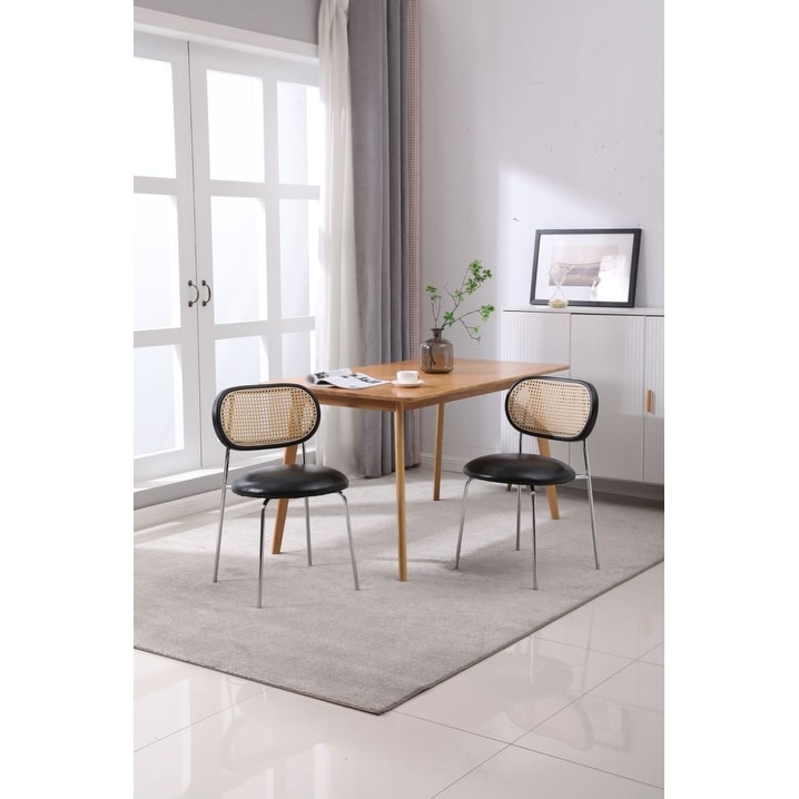 Accent Dining Chair Ins Set of 2 Rattan Round Back Living Room Cafe