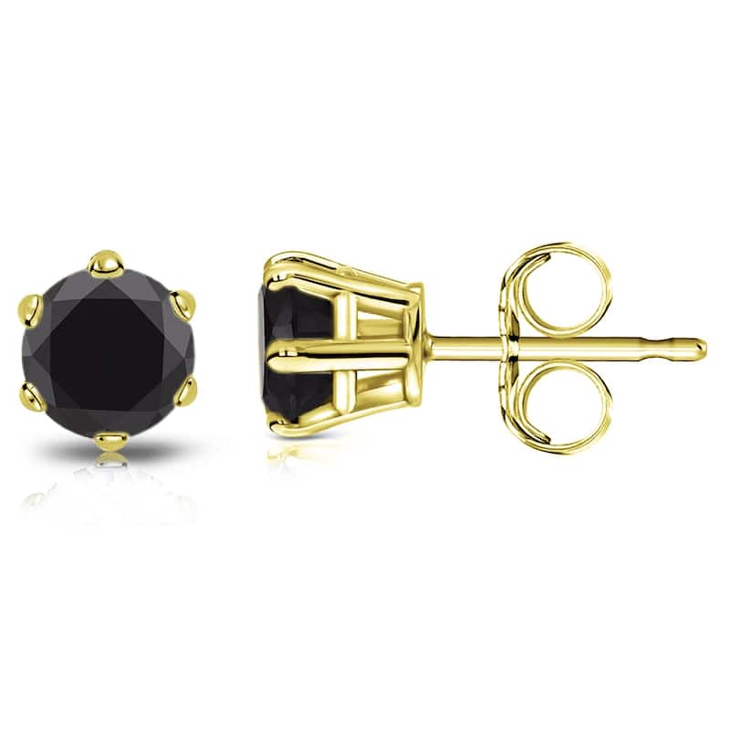 Auriya 14k Gold 1ctw Black Diamond Stud Earrings 6-Prong - Yellow