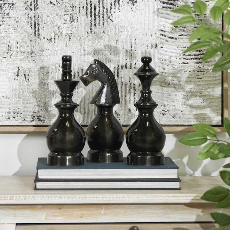 Aluminum Metal Chess King, Knight, Bishop Sculpture - Set of 3 Brown or Grey - Roche River Decor