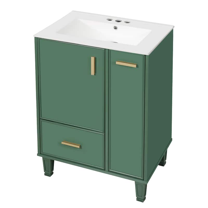 24" Bathroom Vanity with Sink, Bathroom Cabinet with Door Shelf, Deep Drawer, 2-Tier Pull-Out Basket